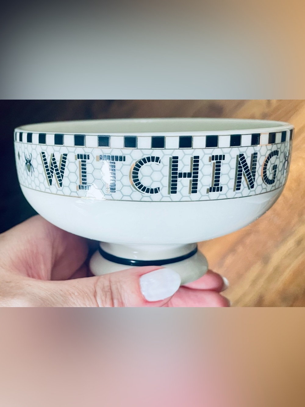 Anthropologie Bistro Tile Nut Bowl Black Cat Witching Hour Halloween New